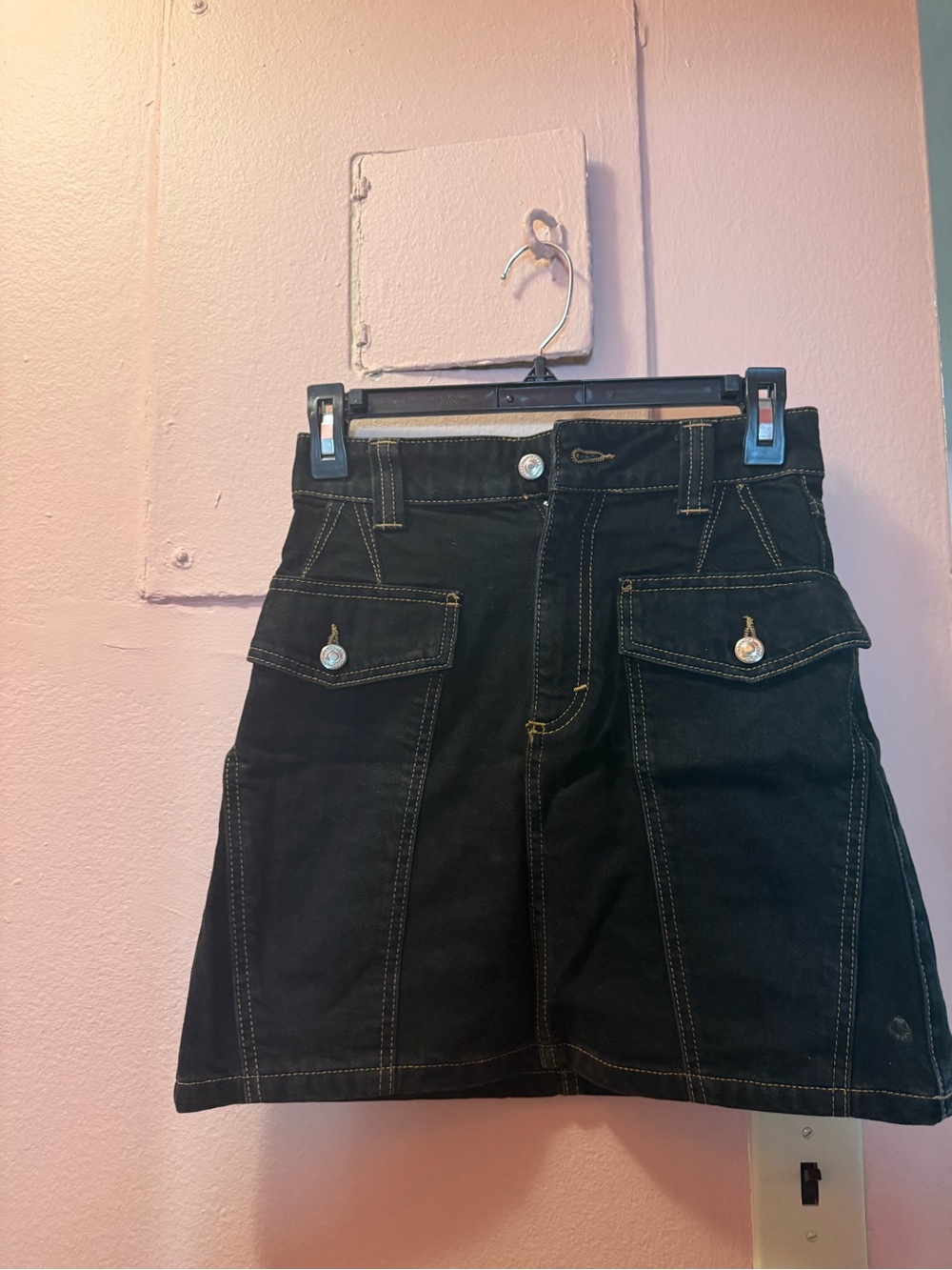 Topshop Black Utility A-Line Mini Skirt with Front Flap Pockets